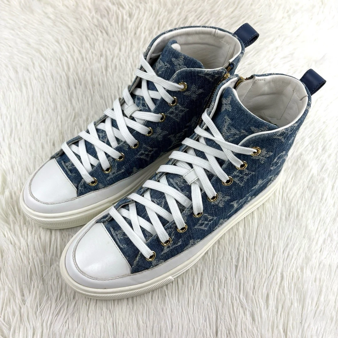99新 LouisVuitton/路易威登 蓝色老花牛仔帆布板鞋36码