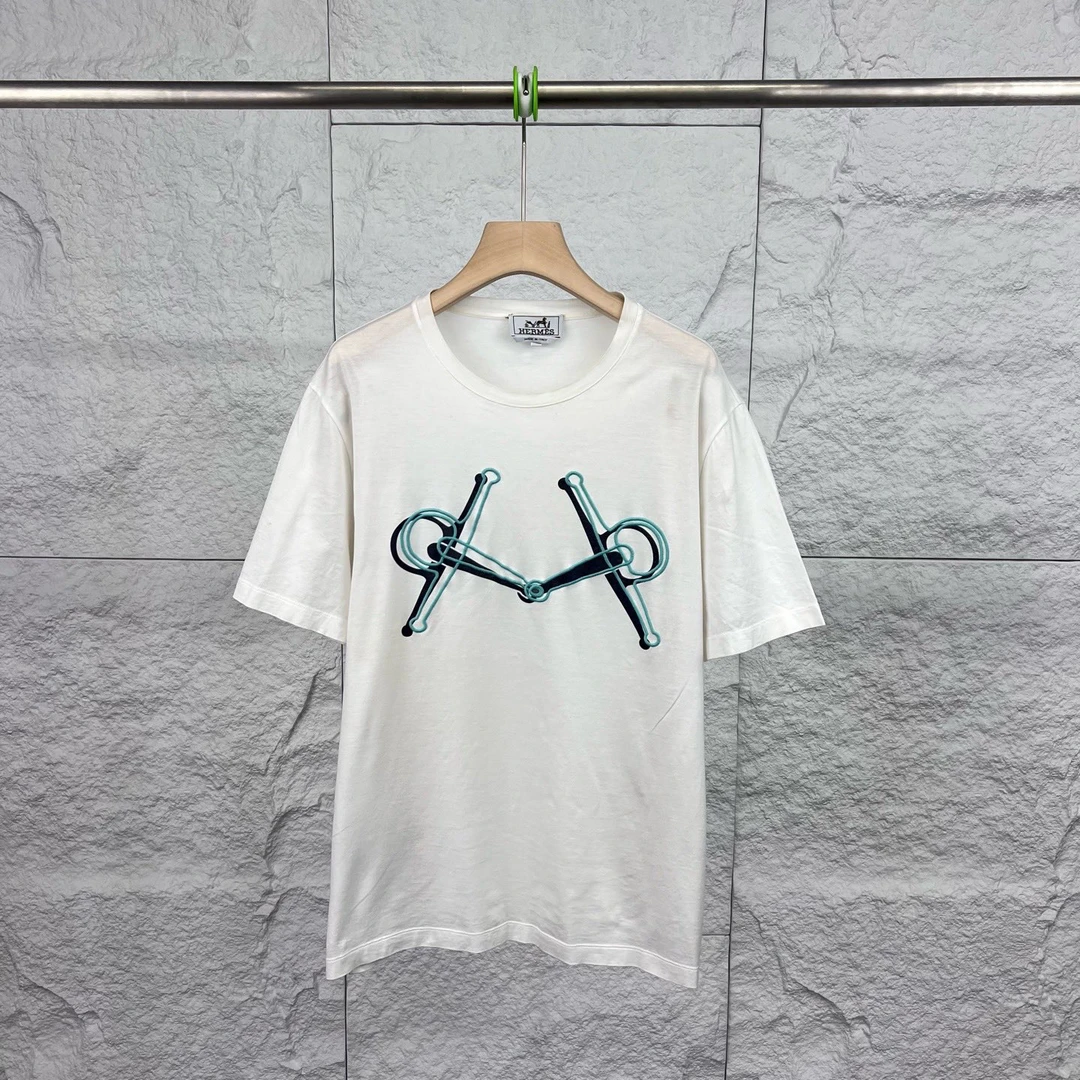 99新 Hermes/爱马仕 L码/白色经典马蹄扣图案短袖/13644767