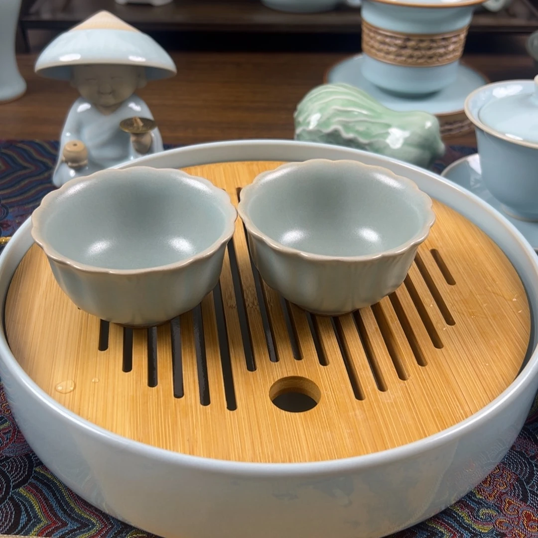 瓷杯子原矿釉水菊瓣杯微瑕