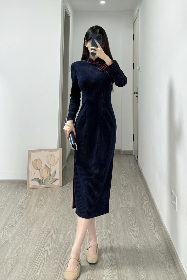 [岚叙秋]苏禾旗袍春秋新款单层改良款长度约120