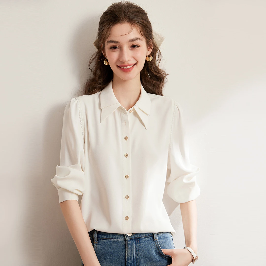 【黄蓉推荐】&白鹿语25春款时尚长袖撞色单排扣无弹衫WBY20032