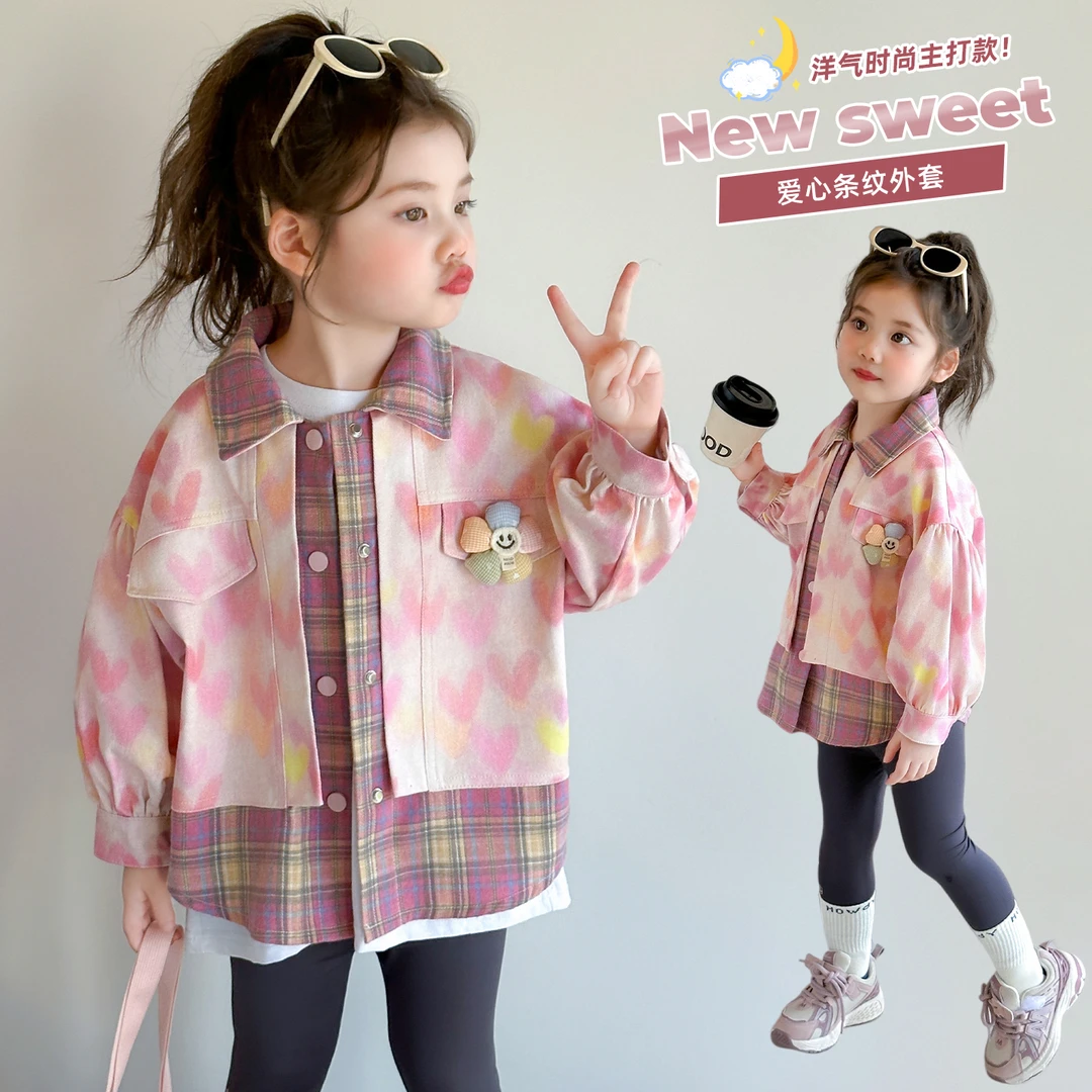 女童拼接外套洋气儿童春秋季新款韩版女宝宝休闲开衫上衣小女孩潮
