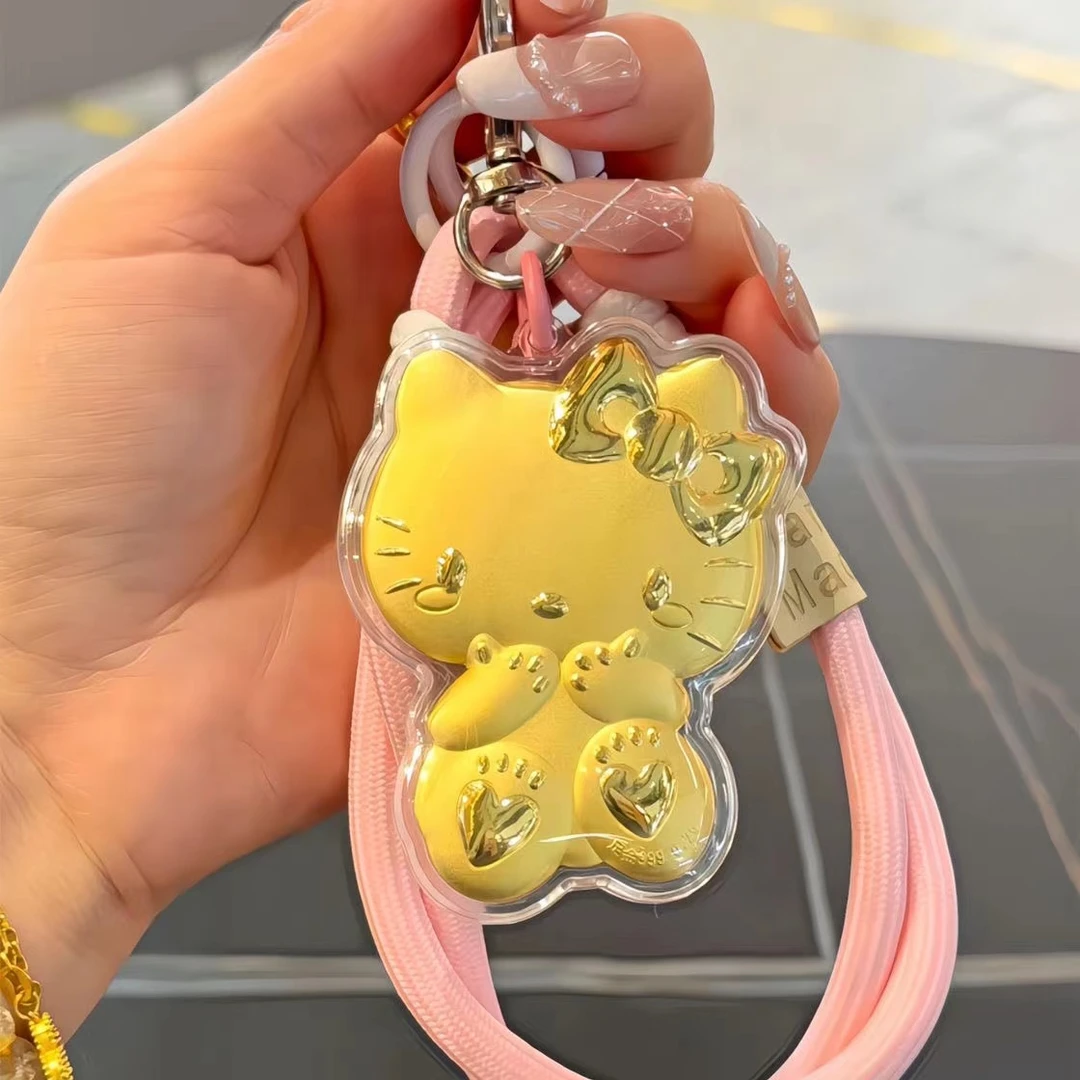 新款水贝金色999KT猫 钥匙扣可爱卡通金片 手机包包挂件 生日礼物