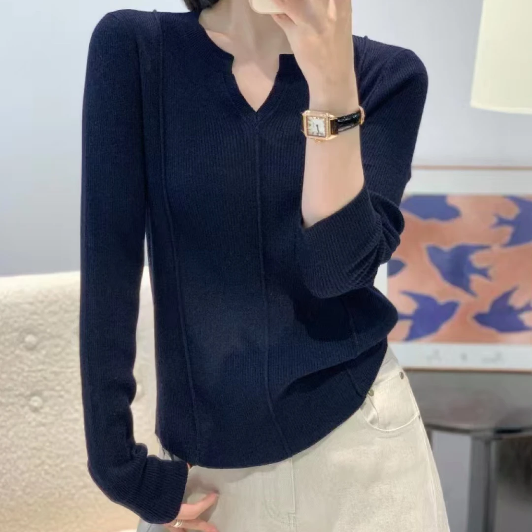 秋季衫毛针织衫百搭V领法式短款网红针织女气质4323
