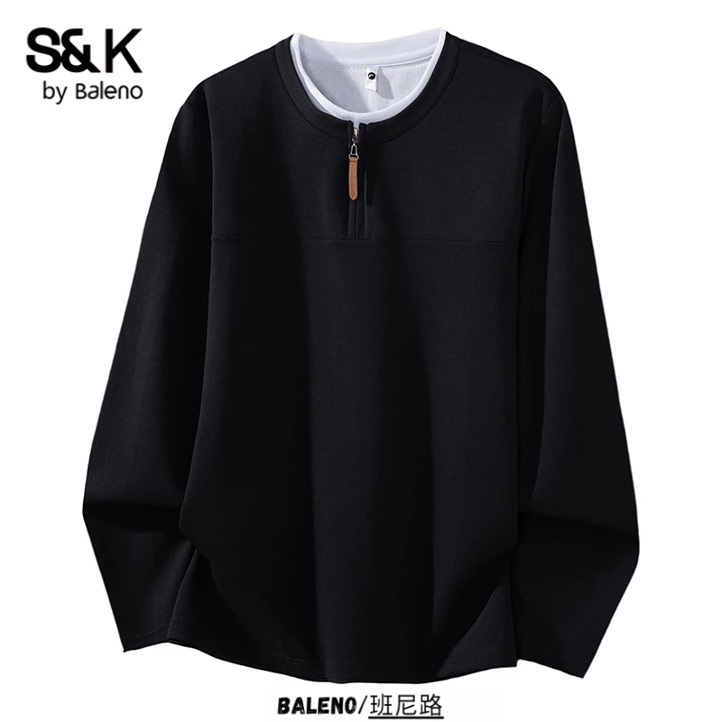 班尼路S&K美式潮牌假两件卫衣男士2025秋季新款宽松百搭休闲上衣