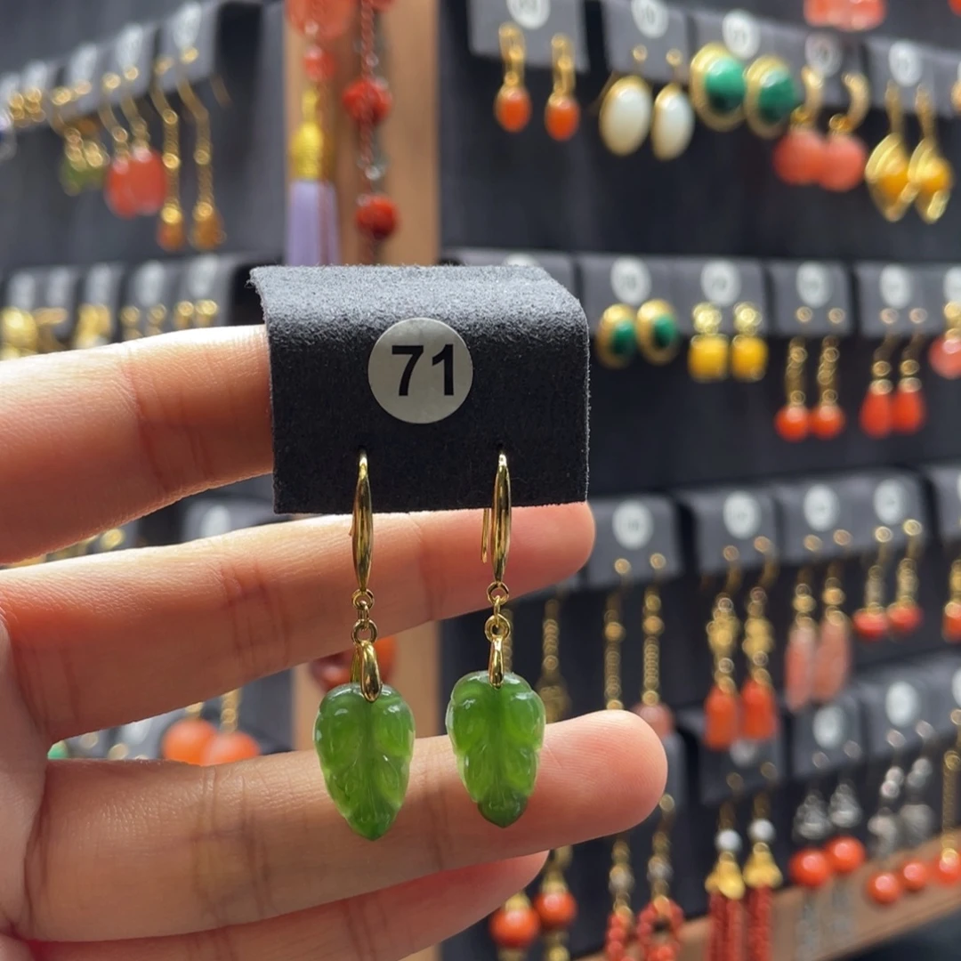 若***萌和田玉银S925镶嵌耳饰71号