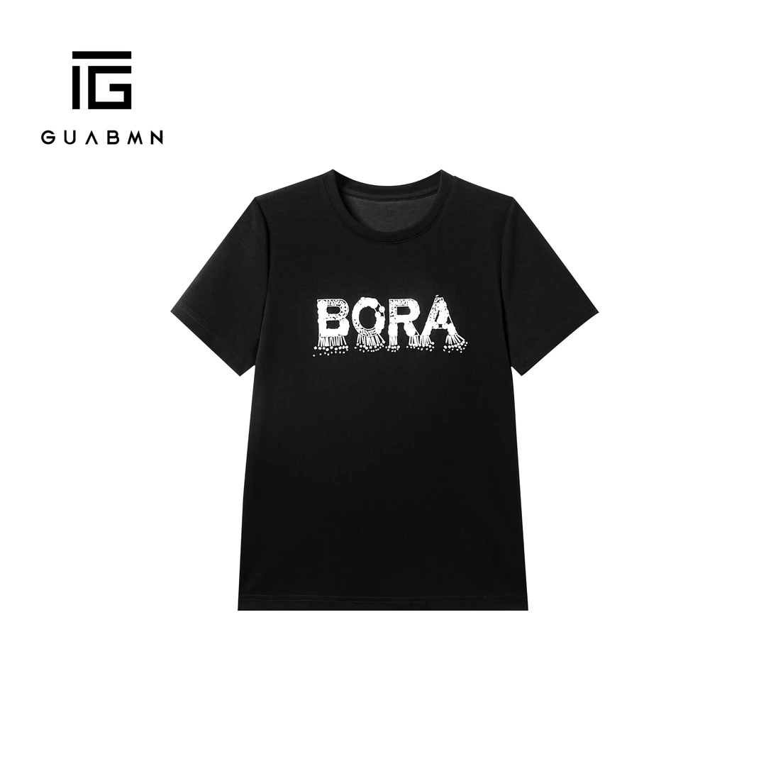 GUABMN2025年夏季新款钉珠印花圆领百搭短袖T恤夏日穿搭5092