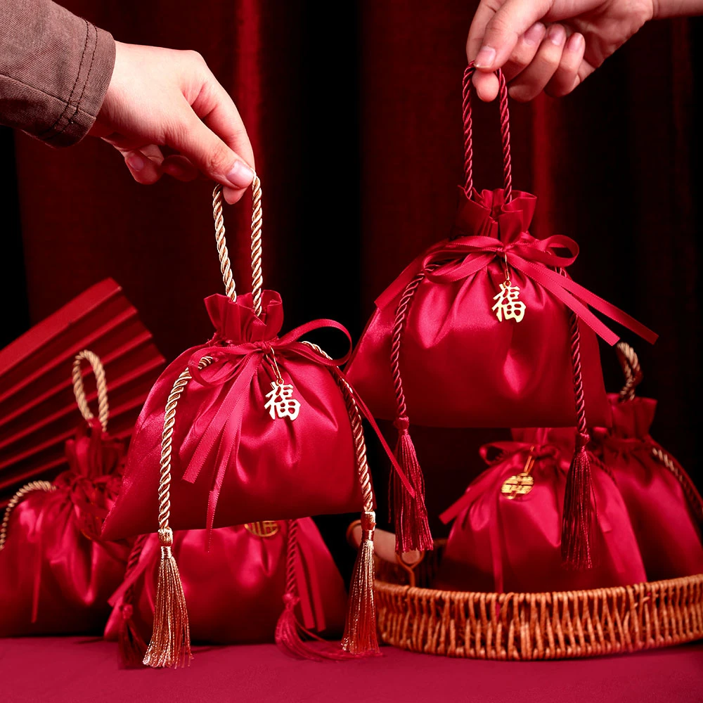 红色福袋空袋子束口布袋抽绳喜糖袋首饰袋礼品袋福字招财锦囊压岁