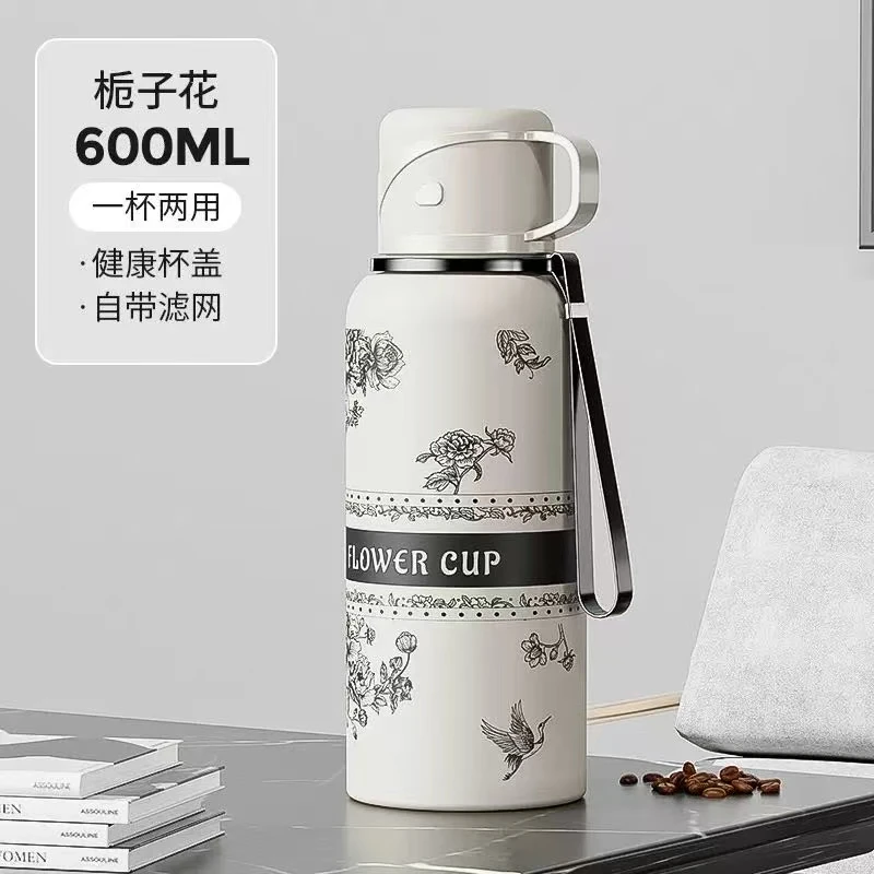 杯盖可以喝水栀子花316水杯冷热两用栀子花语保温杯户外便携112