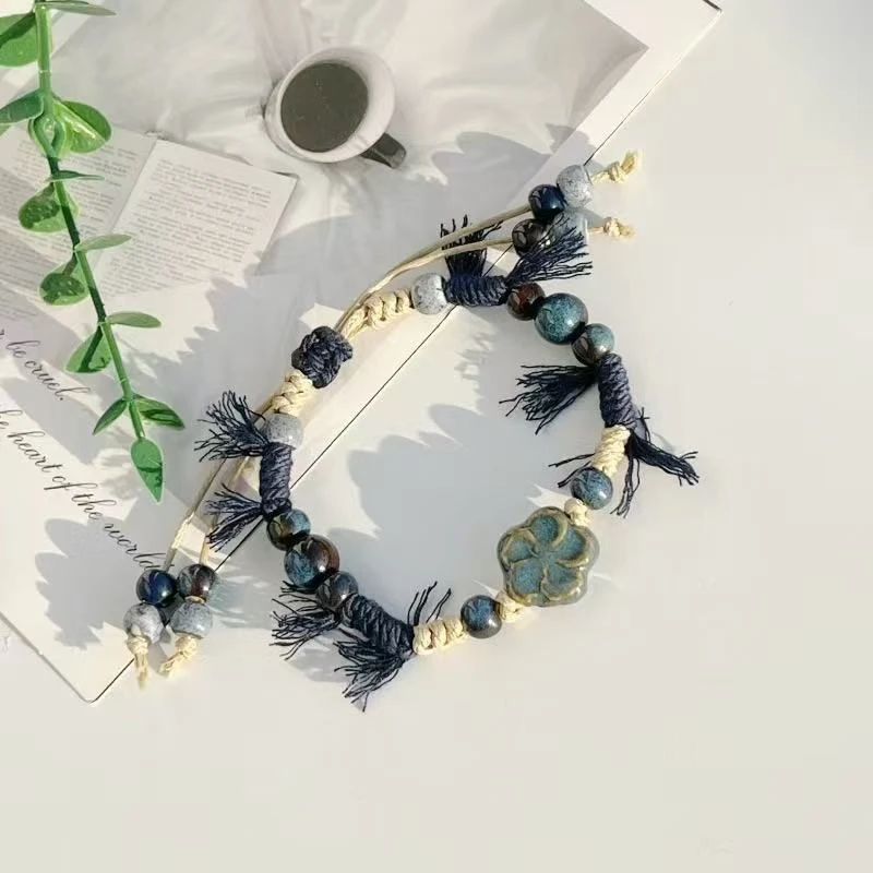 非金属陶瓷手链 【藏式梅花】重工编绳款非金属陶瓷手链高级手串