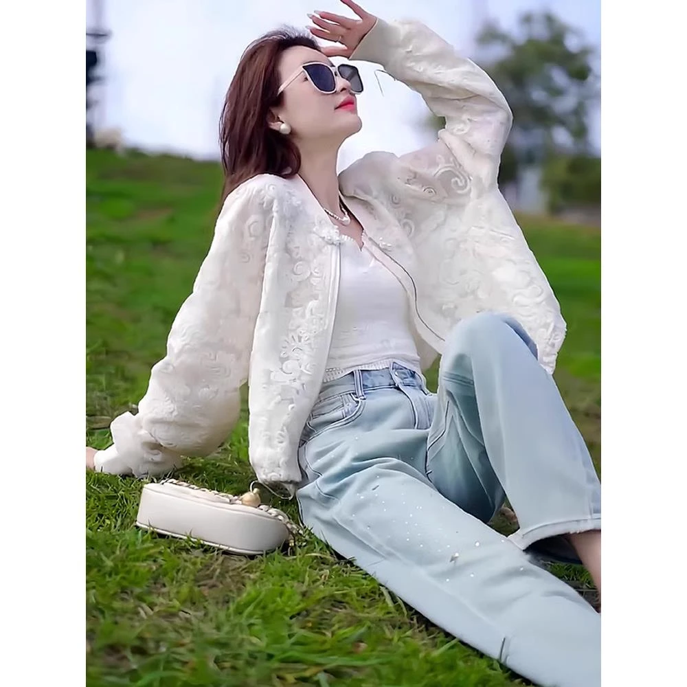 蕾丝国风防晒衣薄款短外套女夏季新款棒球服洋气高级感小香风上衣