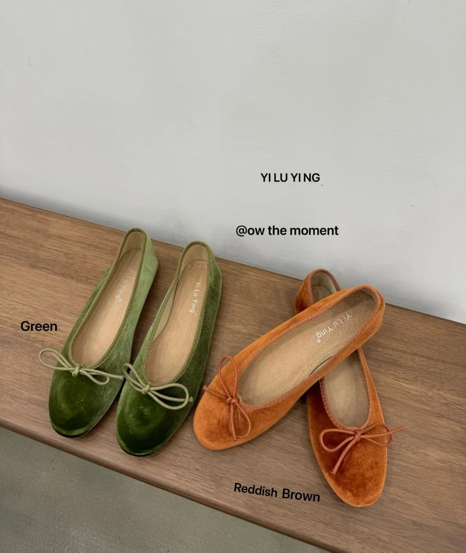 L9388-A3法式圆头芭蕾舞风单鞋女一脚蹬平底奶奶鞋子女软底瓢鞋