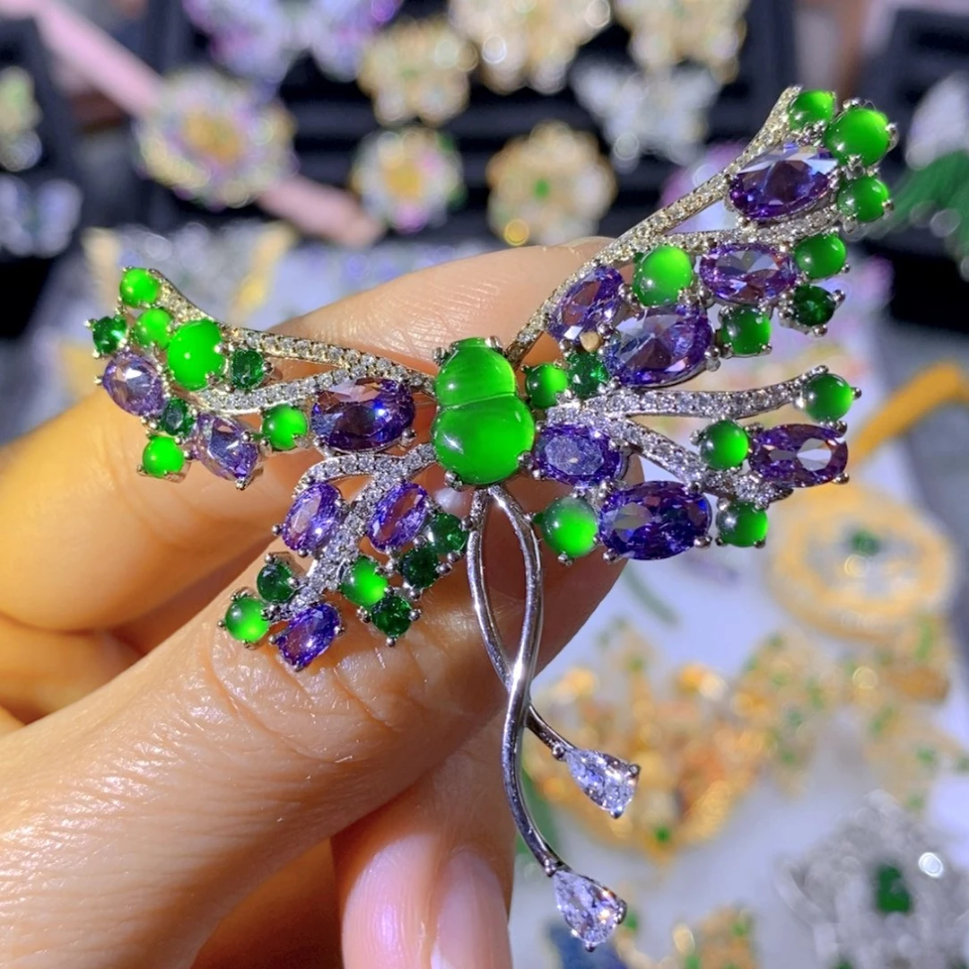 颈饰银S925镶嵌翡翠