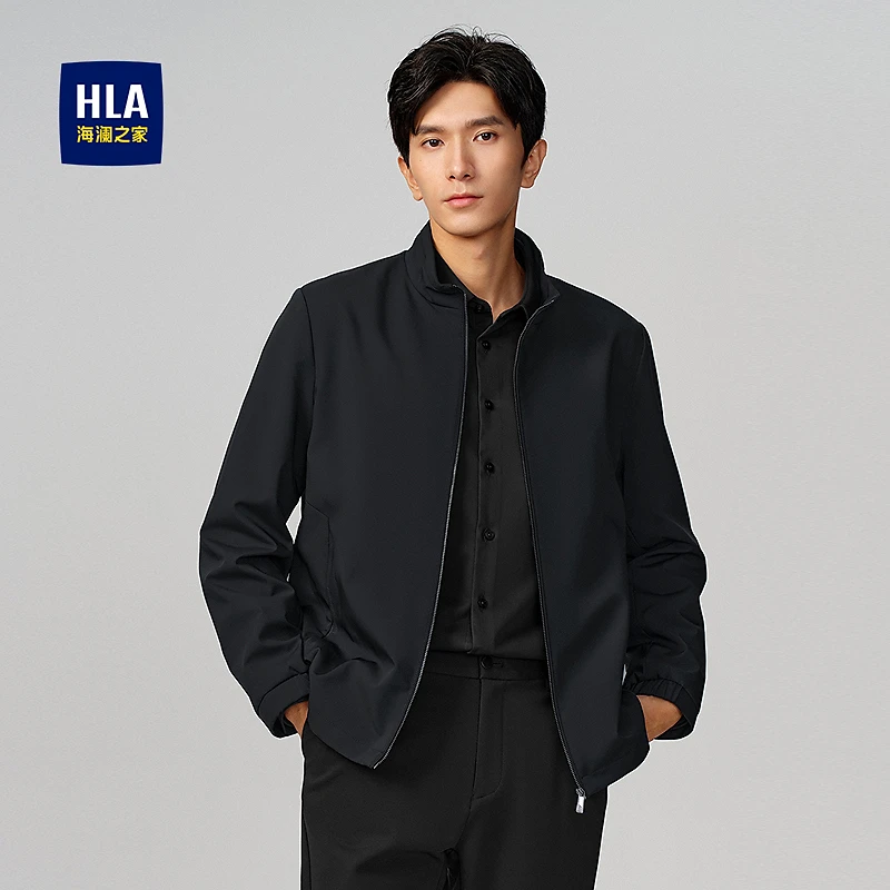 HLA海澜之家夹克男25秋新立领牛奶丝柔软爽滑商务绅士外套男