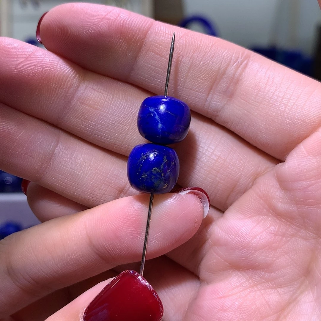 青金石未镶嵌天然原矿单老型珠11.4 m