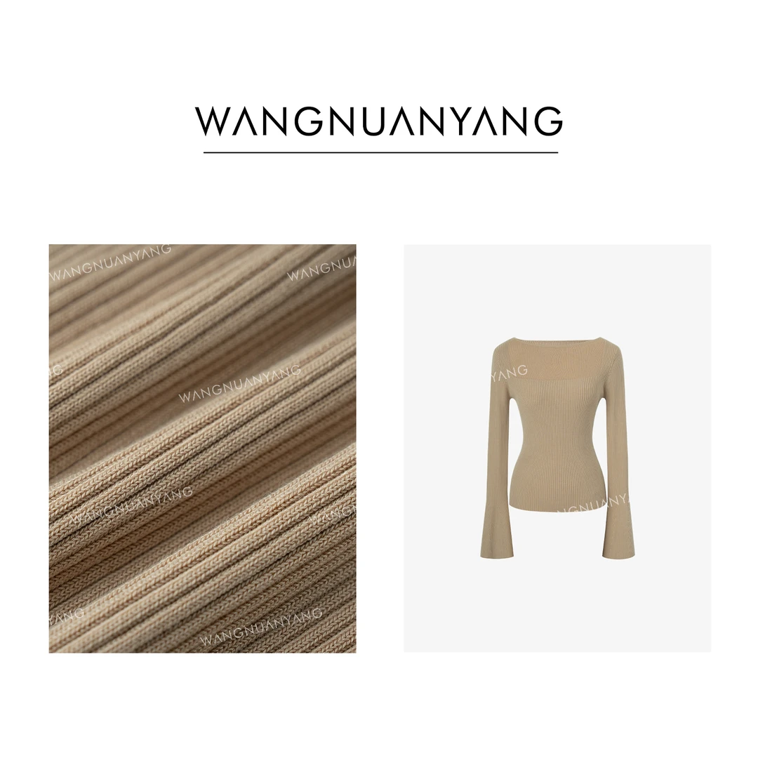 【王暖阳】空心格|设计感半透一字领喇叭袖新款春季针织衫