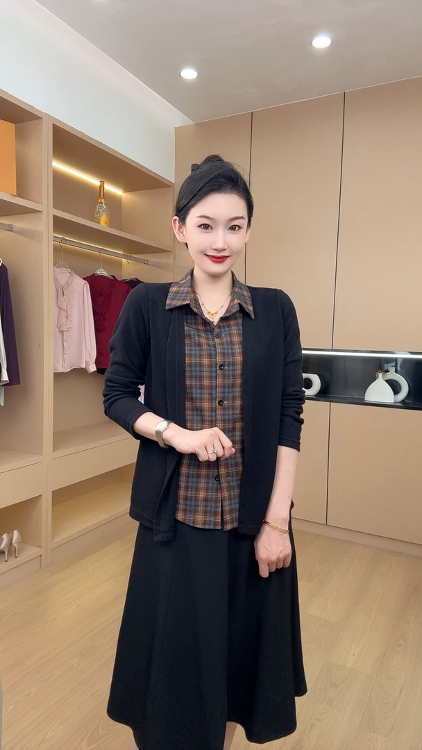 秋季时尚显瘦假两件拼接女士长袖衬衫小衫