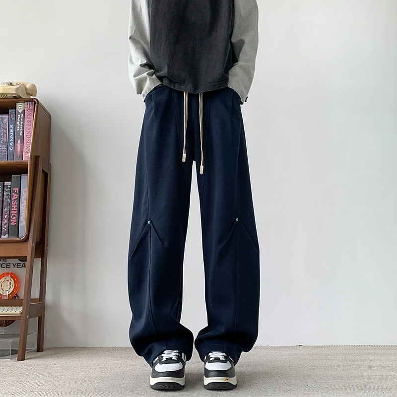 L-9XL垂感直筒长裤男士春秋款结构基础款宽松阔腿运动裤休闲卫裤