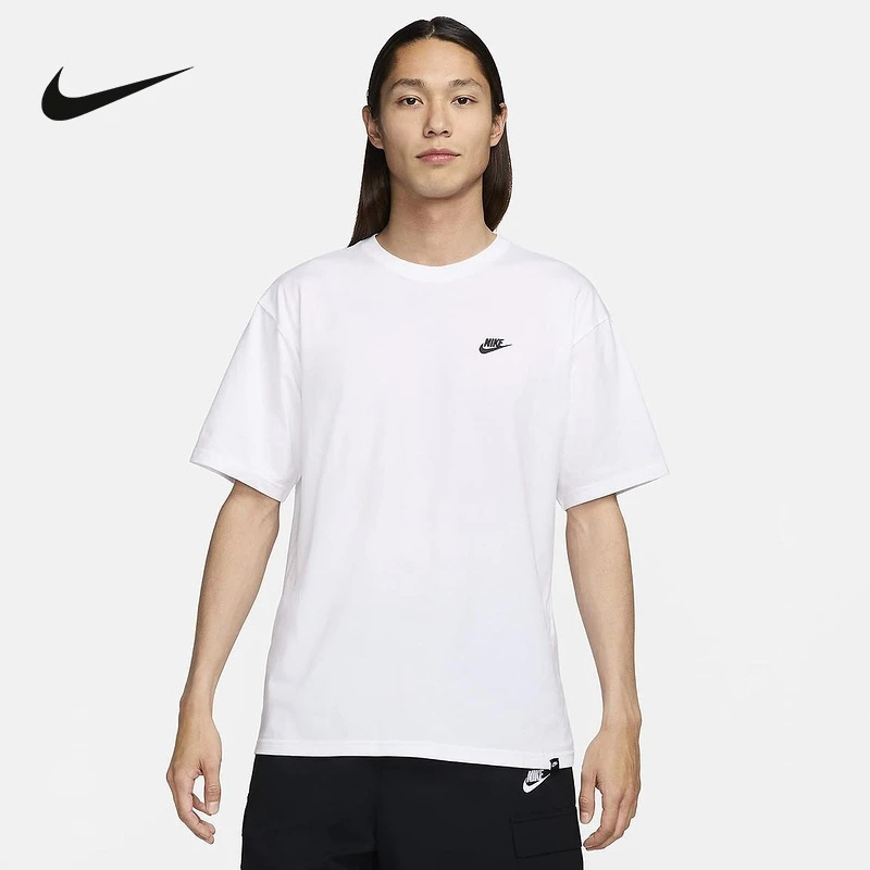 NIKE/耐克男子短袖新款纯棉圆领运动休闲宽松透气白T恤FV0376-100