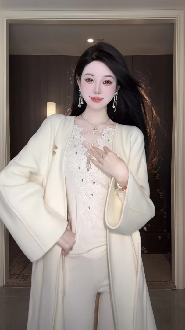 【雅乔定制】正反两穿V领蕾丝拼接针织打底上衣女长袖DYYK-25072587