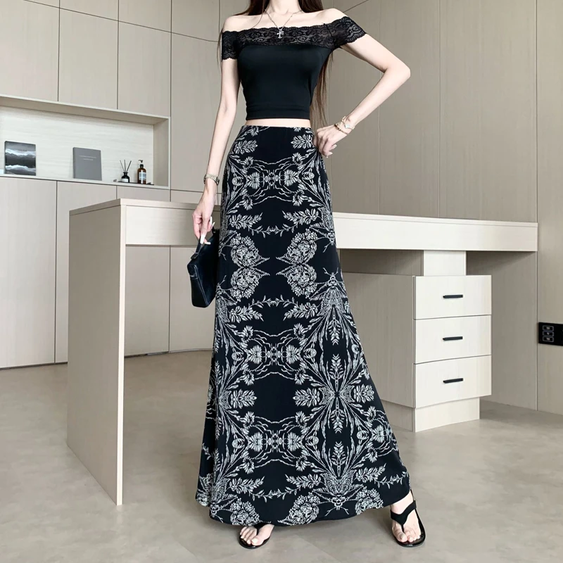 高级感复古印花潮流半身裙女2025夏新款高腰修身显瘦洋气百搭长裙