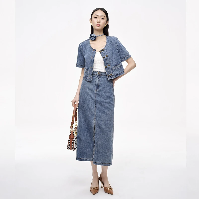 【小花专属】商场同款夏季芦荟蛋白纤维牛仔两件套N204A42591