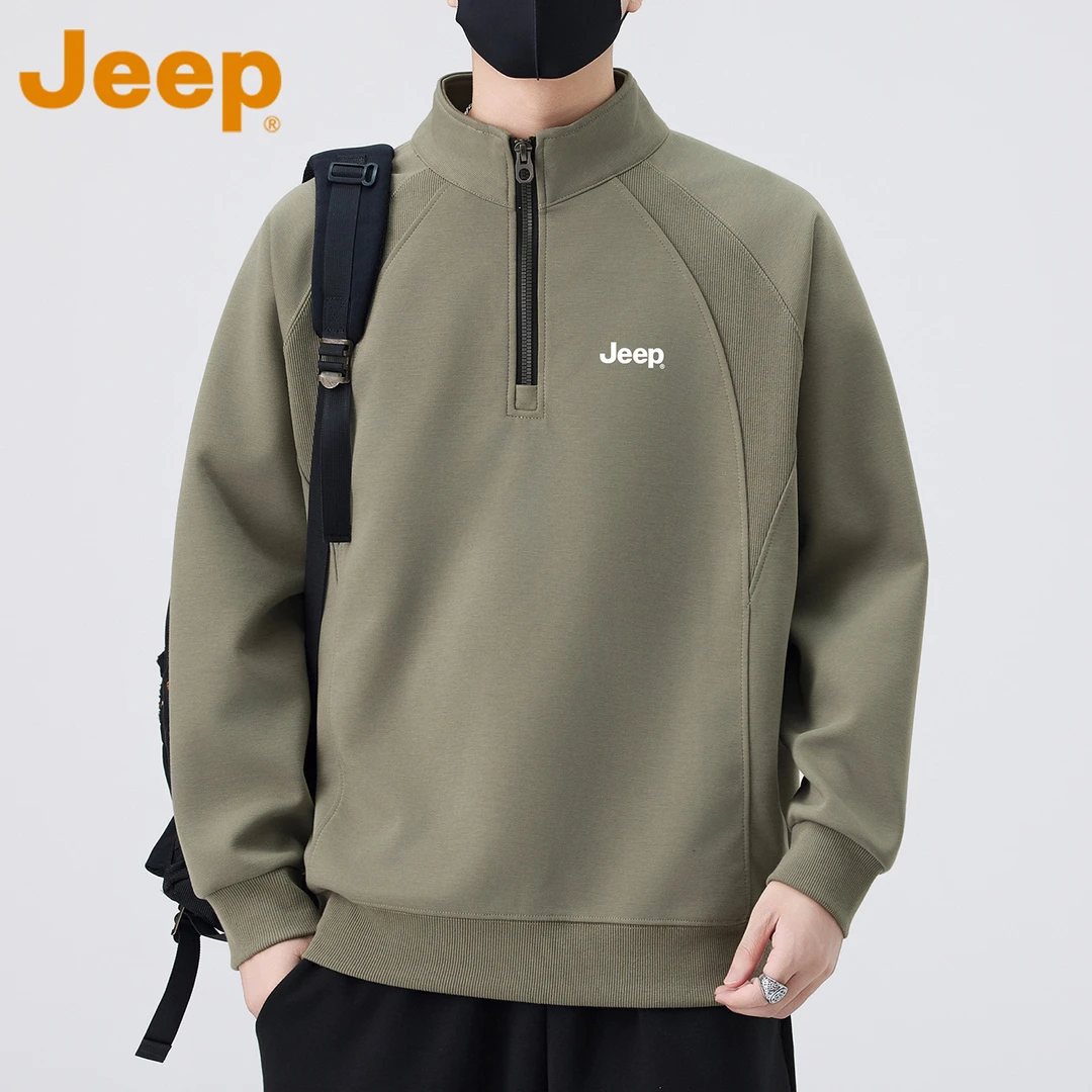 JEEP吉普半拉链立领卫衣男款秋冬季2025新款宽松舒适潮牌打底上衣