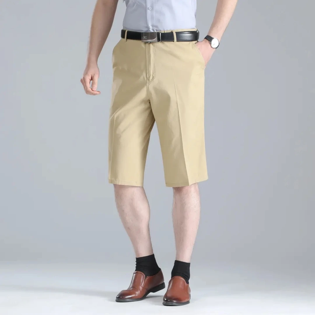 夏季薄款纯棉七分中裤休闲凉感透气西装短裤男士中老年爸爸大码裤