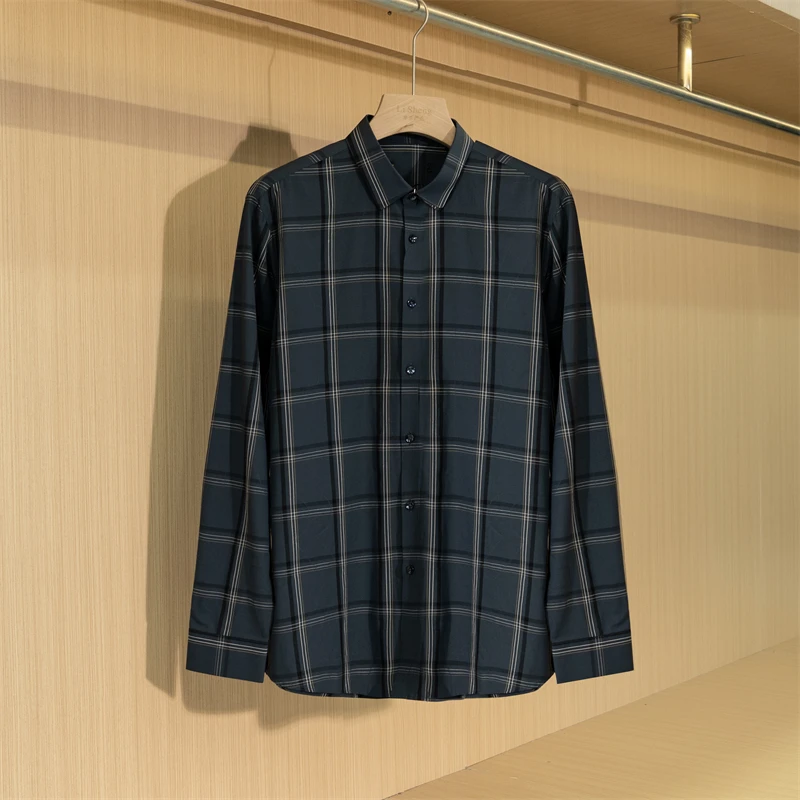 【退货补运费】春夏季剪标款男士商务休闲百搭格纹长袖衬衫2Y066A