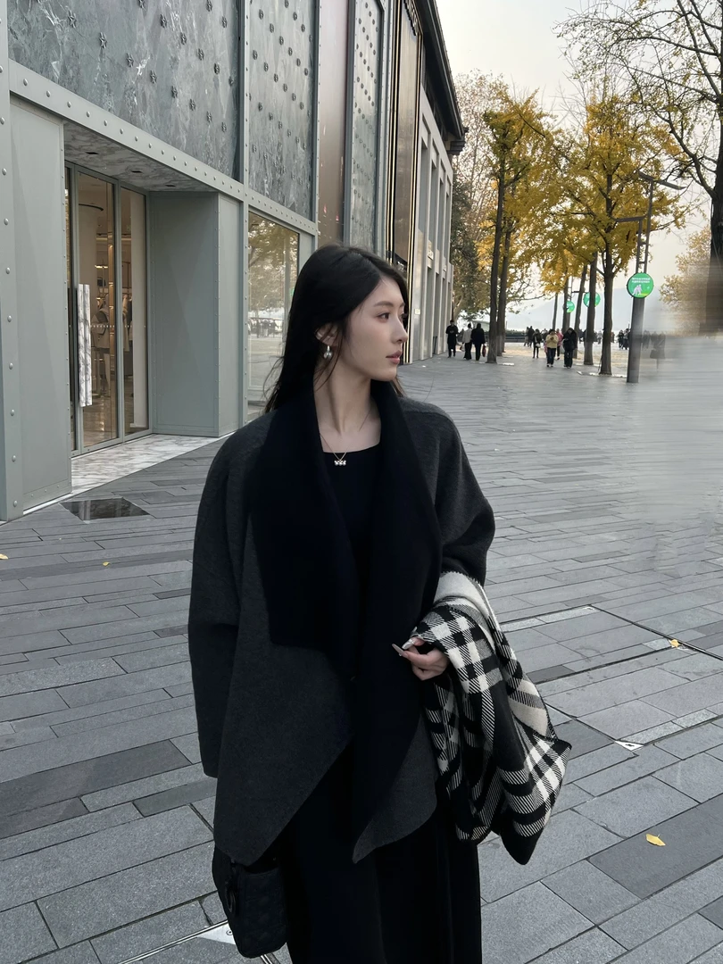 斗篷款高级感披肩设计感双面绵羊毛羊绒大衣外套女-9987