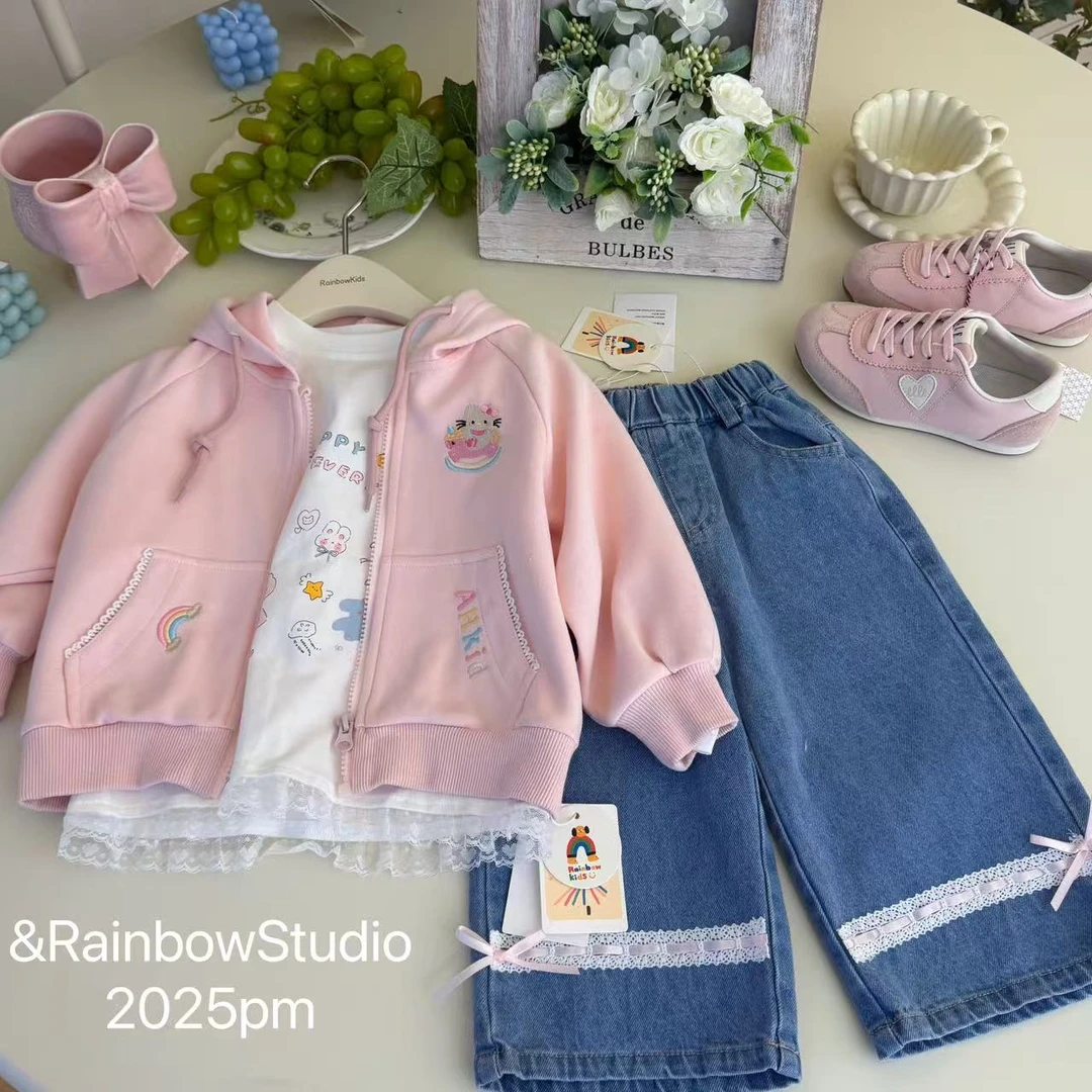 【Rainbow】2025春款韩版甜美小兔耳朵三件套-66142