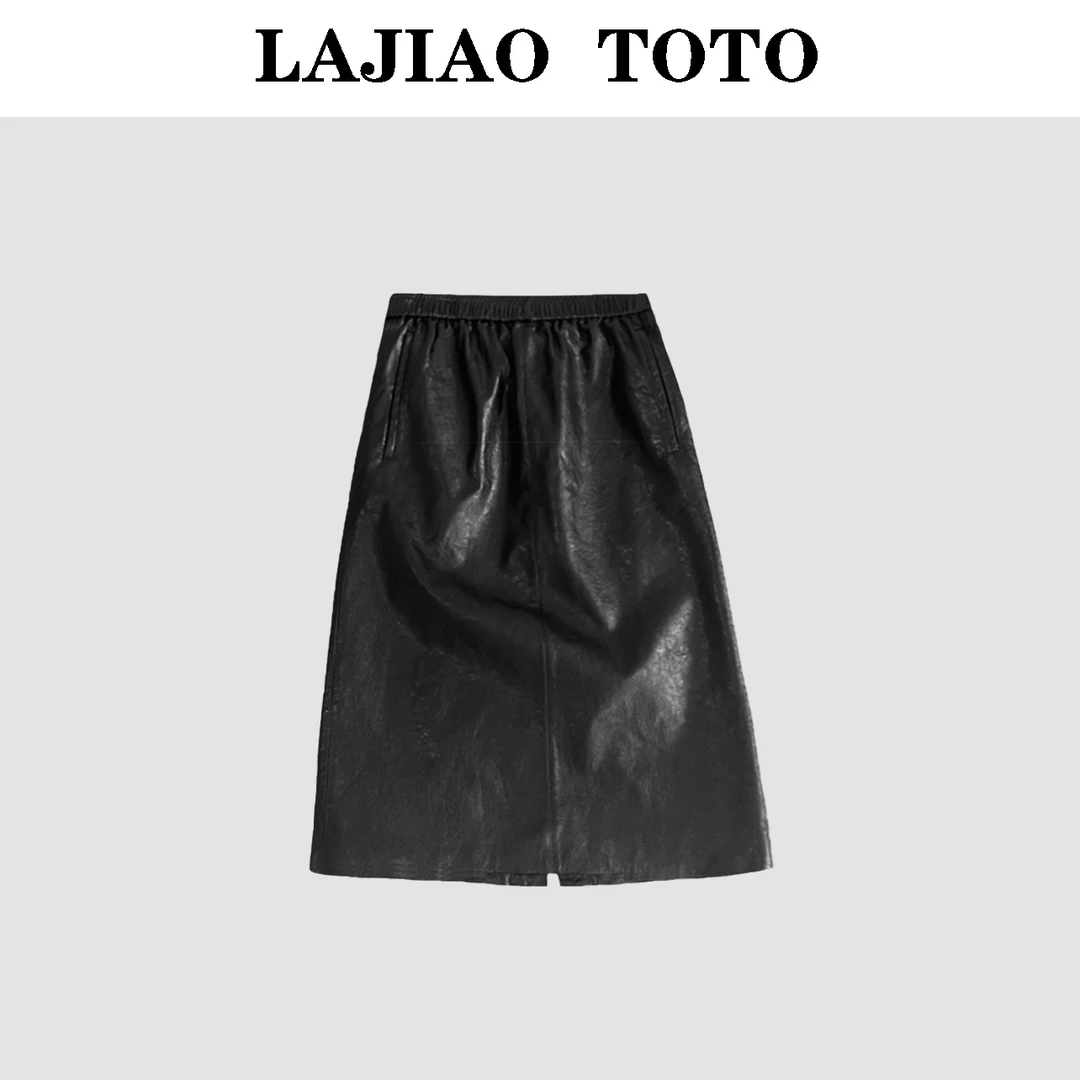 【艺洋穿搭】LAJIAO TOTO油蜡皮老钱风中长款绵羊皮女士皮裙#BQ143