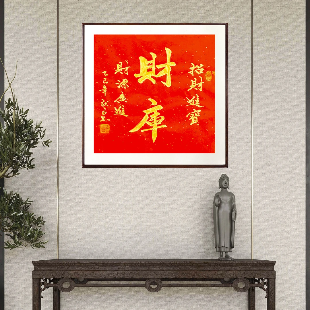 财库招财进宝书法字画纯手工装裱玄关艺术挂画作品装饰办公室字画