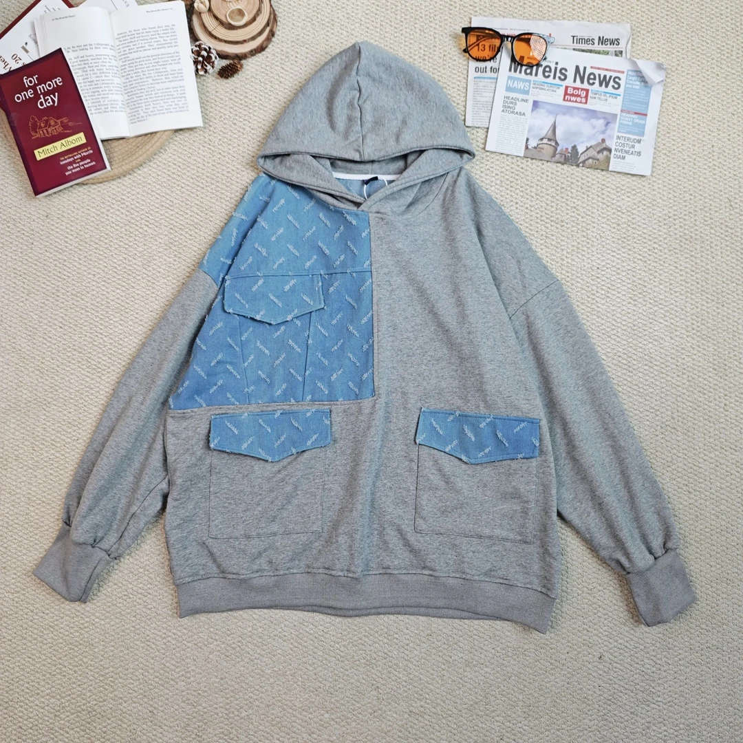 2025春季新款休闲时尚拼色连帽卫衣0069