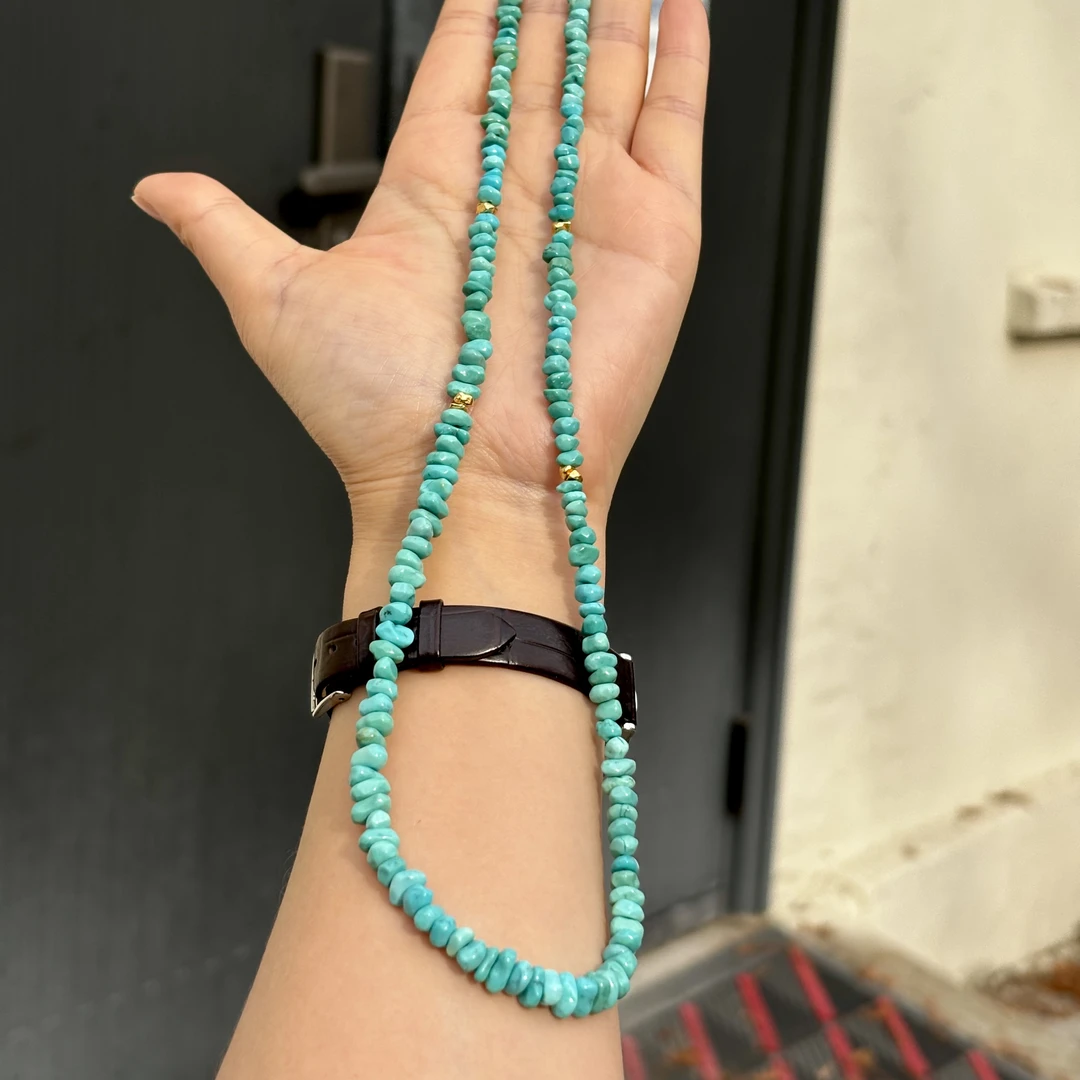 天然原矿绿松石随行藏扣碎银盘缠项链时尚百搭