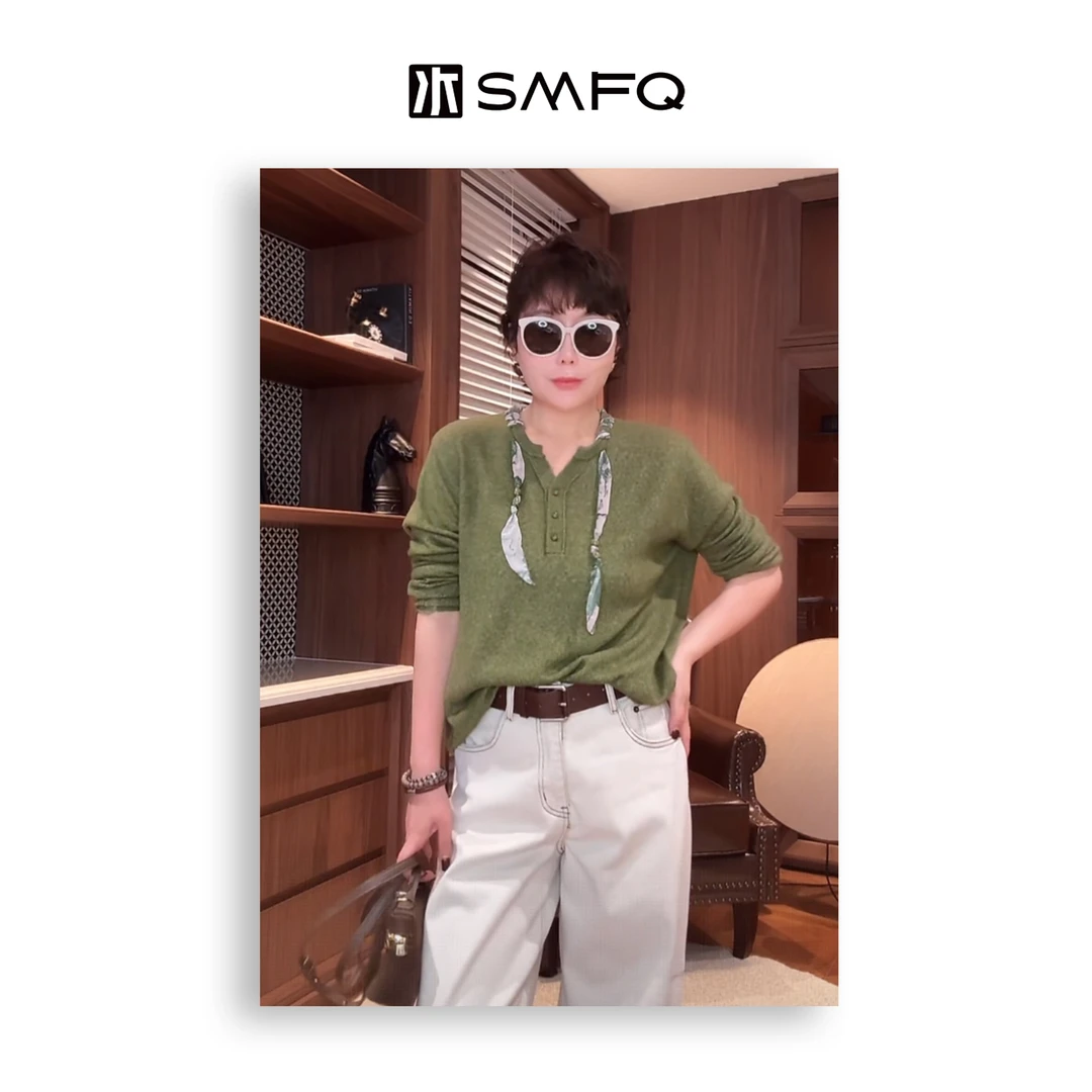 水木夫妻 “秋日序章”天丝羊毛+山羊绒 编织丝巾针织羊毛衫上衣女