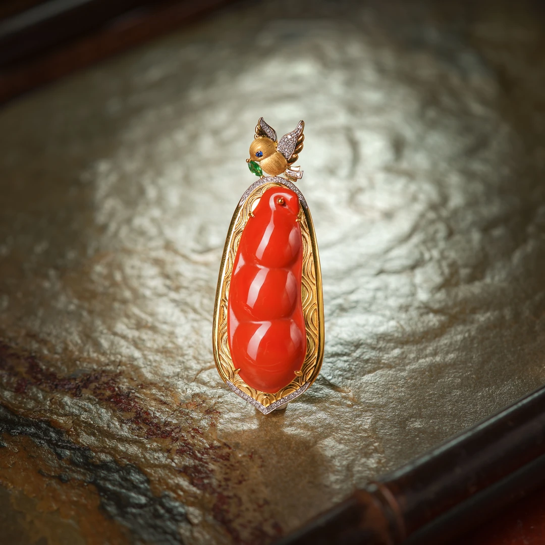 锦茹·传世级南红18K金錾金吊坠AD1622约39*15*9mm