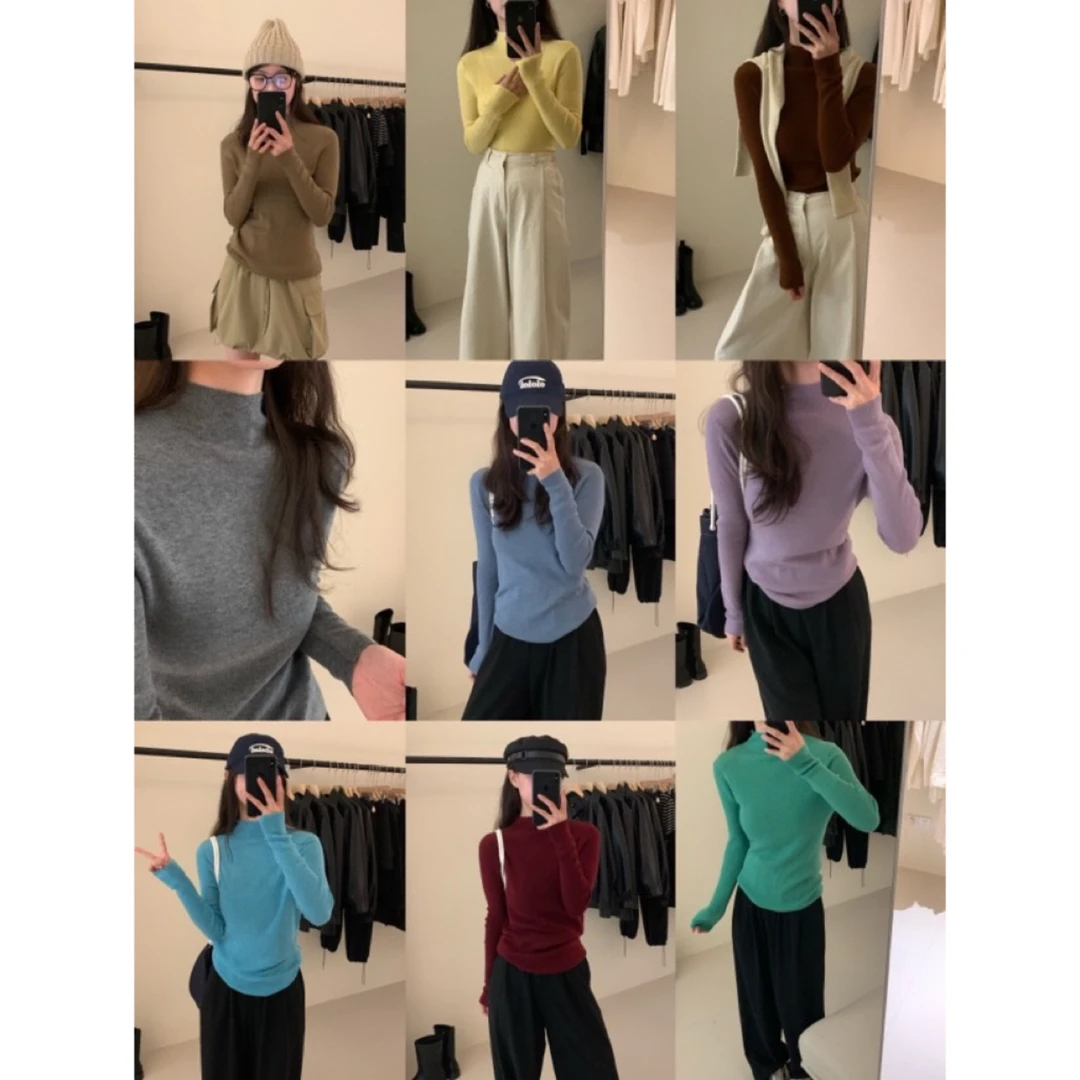 高弹显瘦百搭细羊～毛半高领针织打底MY-6602