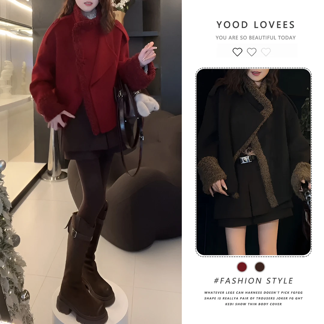 2025冬季新款小香风短款外套拼接加厚宽松时尚气质保暖小个子外套