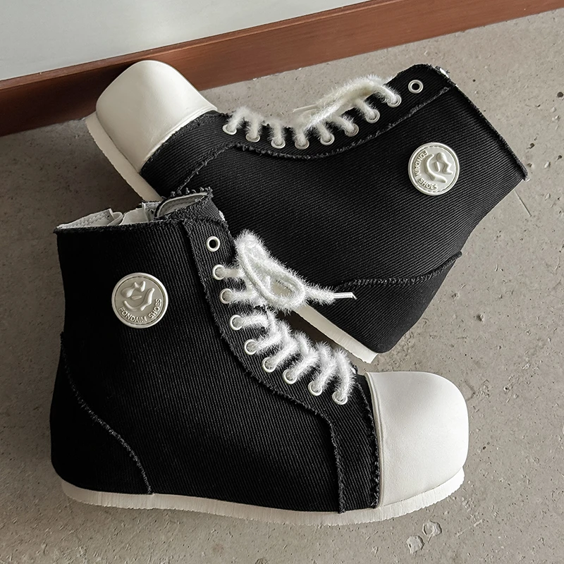 隐形内增6cm帆布鞋子男新款2025潮流鞋百搭系带厚底高帮复古靴子