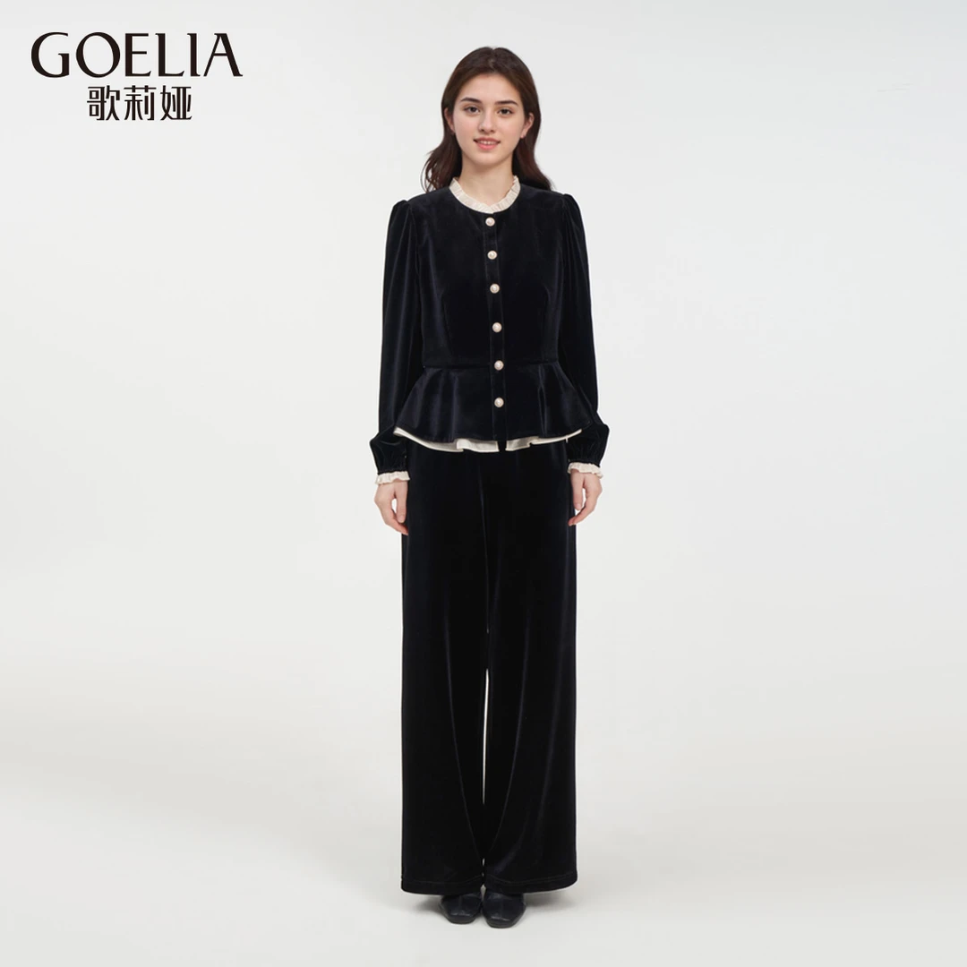 歌莉娅冬季丝绒裤子套装（外套+直筒长裤）1CNLAC850