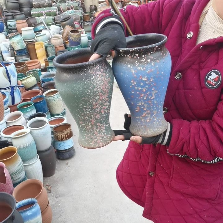 红陶口14高26两个盆子