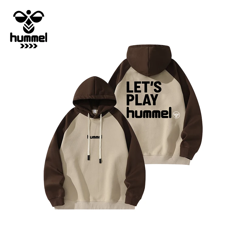 HUMMEL撞色拼接400克重磅落肩袖卫衣男款宽松潮牌春秋季连帽外套