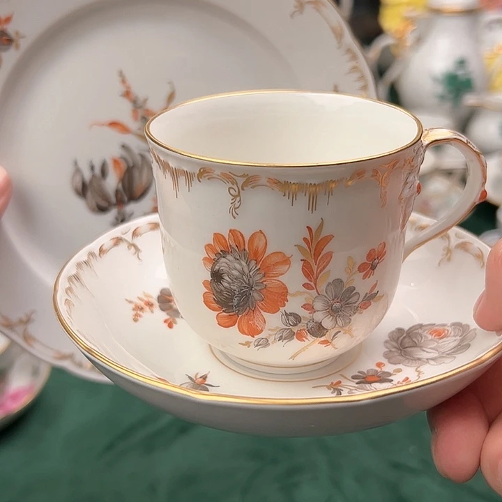 kpm粽金花卉咖啡杯碟盘