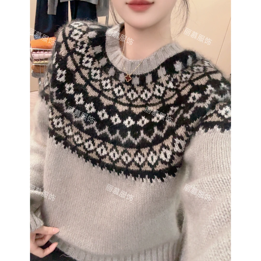 【菱形费尔岛】几何菱形提花冬季加厚针织套头保暖毛衣2371