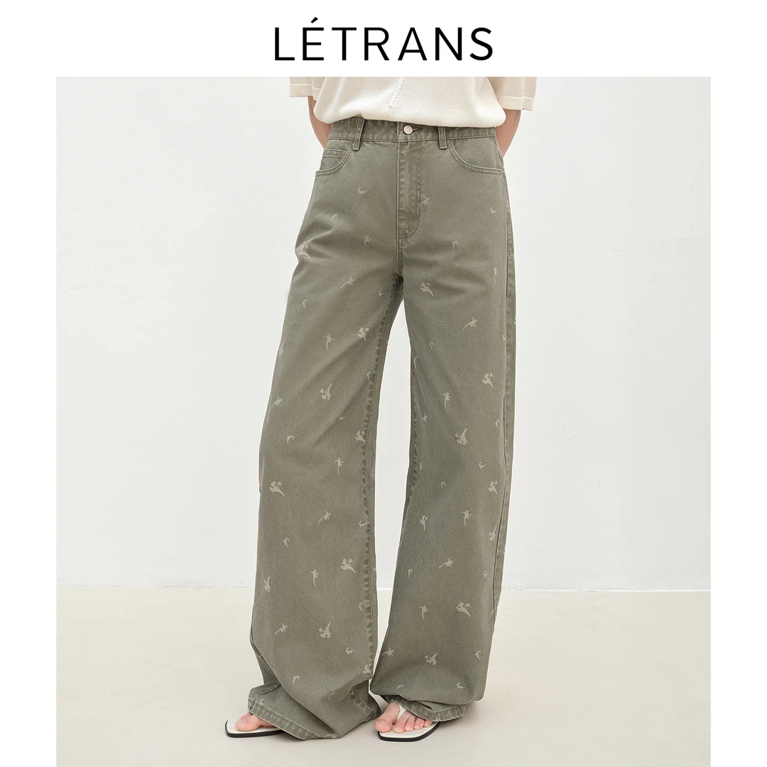 元一Letrans 卡洛派 宽松阔腿马蹄莲印花牛仔裤