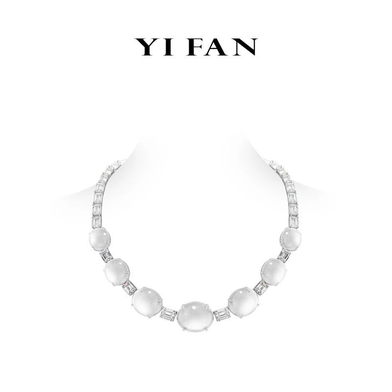 坠链均925银合成锆石 2576-白色鸽子蛋豪镶蛋面百搭项链