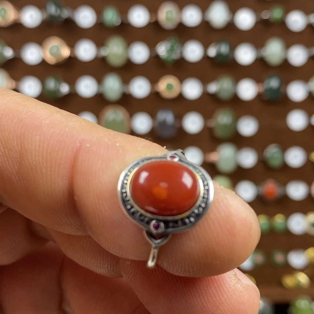 南红玛瑙戒指银S925镶嵌