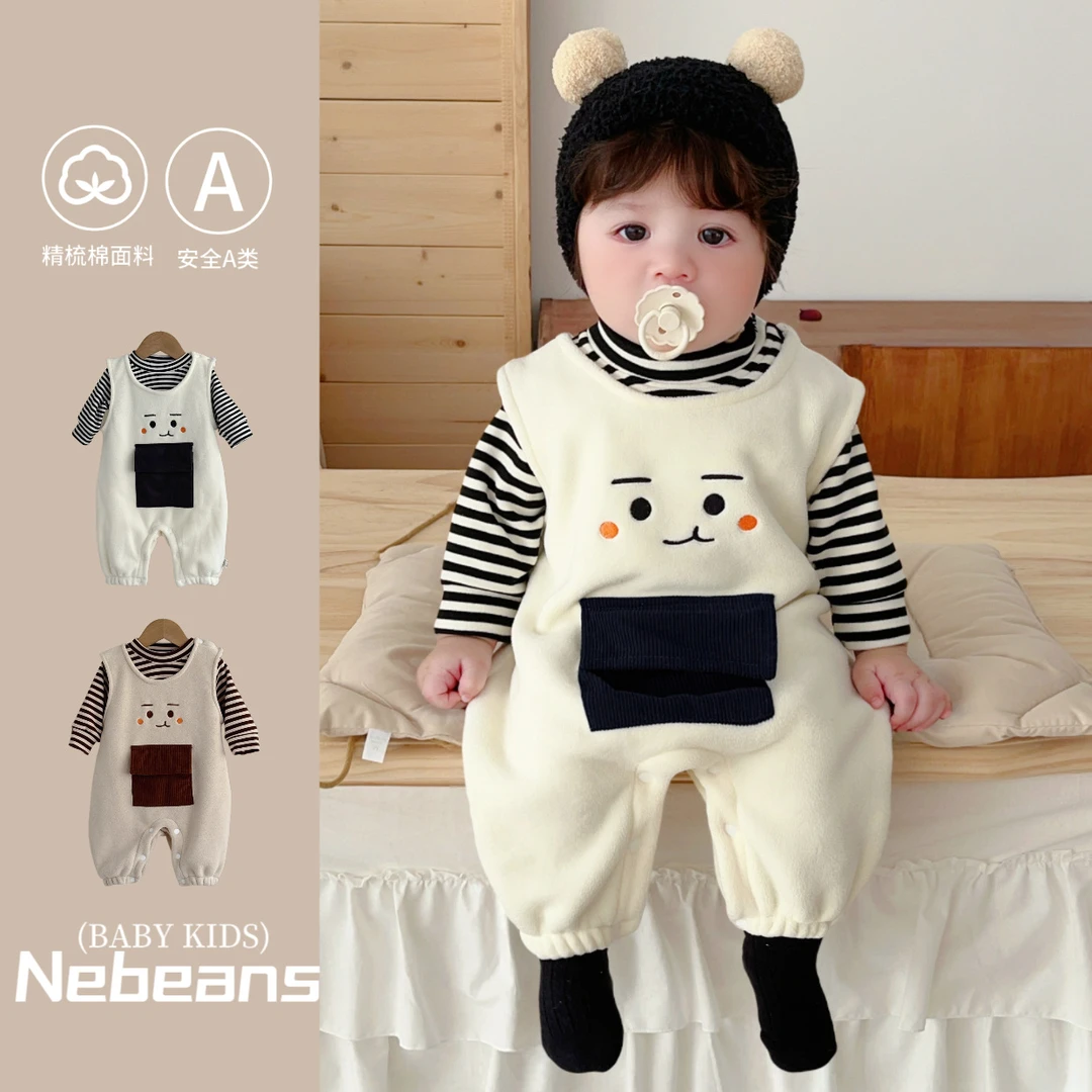 现货【上衣+背带裤】韩版潮款连体衣 宝宝外出服套装柏莉绒保暖哈衣