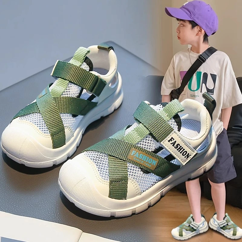 牧童儿童凉鞋男童夏季网面透气网鞋2025新款软底镂空运动沙滩鞋潮